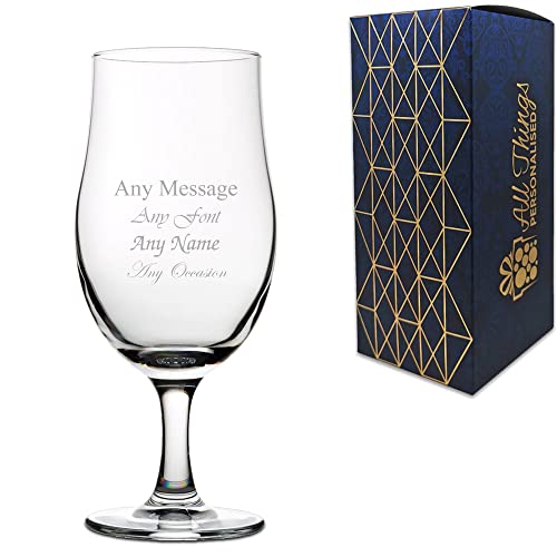 Personalised Engraved 13oz Stemmed Cider Beer Glass, Personalise with Any Message for Any Occasion, Stylize with a Variety of Fonts, Gift Box Included, Laser Engraved