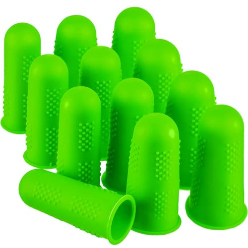 Finger Protectors,12 Pieces 3 Sizes, Silicone Finger Protectors, Rubber Fingers Thimble Protectors Guard Tips Caps Pads Cover for Hot Glue Gun | Embroidery | Sewing | Cutting| Sorting Task - Green