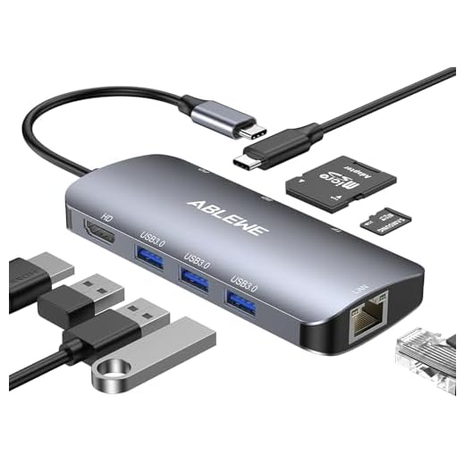 USB C Hub ABLEWE 8 in 1 USB C Adapter mit 1000M Ethernet RJ45 LAN, 4K HDMI, 87W PD, SD/TF Kartenleser, 3*USB 3.0 Ports, Multiport Adapter für Laptop-MacBook Pro Air M1 M2, HP, Dell, Surface
