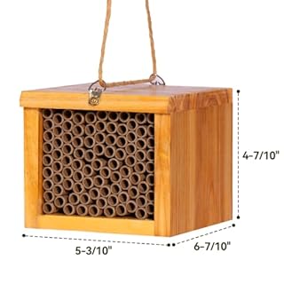 Mason Bee House - Wax Coated Hotel for The Garden, Natural Handmade Wooden Waterproof Mason Bee Home, Attracts Peaceful Pollinators, Native Mason Bee Habitat