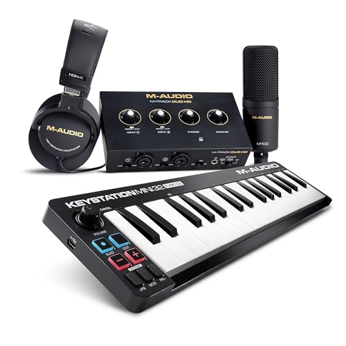 Image of M-AUDIO Keystation Mini 32 MK3 MIDI Controller Bundle with M-Track Duo HD Audio Interface Pack for Studio Recording, Music Production, Podcasting, Streaming