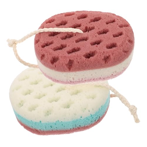 SHERCHPRY 2pcs Exfoliating Sponge Natural Bathing Scrubber for Men and Women Oval Shape Shower Pads for Smooth Skin and Improved Circulation Selection Random Color