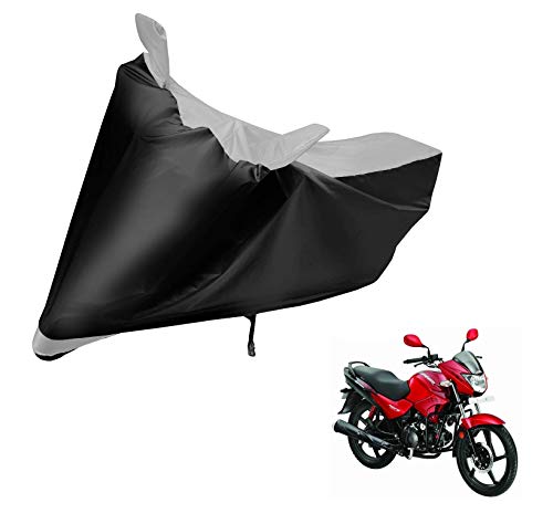 Image of Auto Hub Bike Cover Compatible with Hero Glamour with Mirror Pocket, Dustproof, Heat Resistant, Triple Stitched, Glamour Bike Cover- Black, Silver