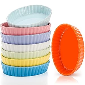 Foraineam 8 Pack Porcelain Ramekins, 6 Ounce Oval Baking Dishes for Creme Brulee, 6 x 4.3 x 1.2 Inch Baking Ramekins Dessert Bowls Set for Souffle, Pudding, Quiche, Custard, Dishwasher and Oven Safe