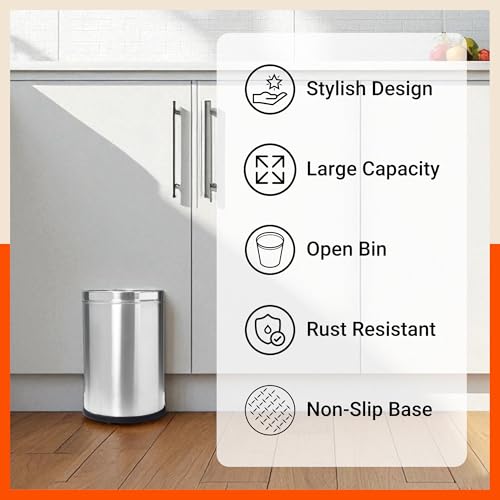 Image of Bathla Stainless Steel Leather Waste Bins | Garbage Trash Can | Round Shape| Dustbin For Home, Bathroom, Kitchen, Office |