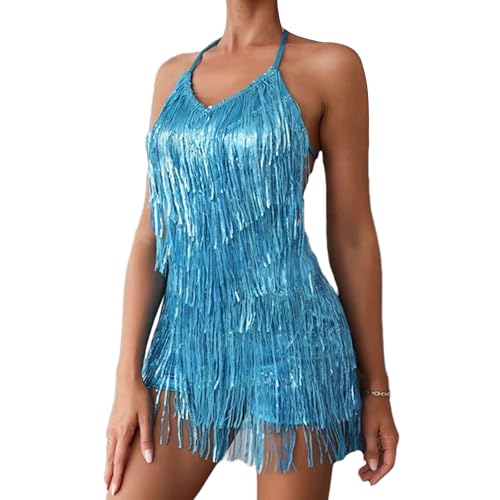 Mono con flecos de lentejuelas y purpurina brillante para mujer, pantalones cortos sin espalda, vestido, atuendo de baile cumpleaños disco 2025