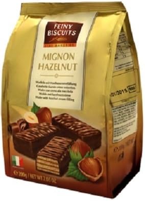 Wafers filled with hazelnut cream in a 200g pack from Feiny Biscuits