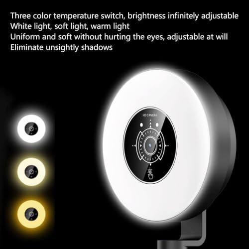 Anu Limen & Phone Holder, 1080P Built in Microphone Autofocus Multifunctional 3 Adjustable Light Modes Retractable Pole USB Webcam for Online Course(White) — view 6