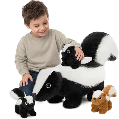 Image of MaoGoLan 4Pcs Giant Skunk Stuffed Animal, Kawai Mother Skunk Plush Toy with 3 Small Baby Skunk Plushies Inside, 22 inch Snuggle Stuffed Skunk for Kids Woodland Animal Lovers, Christmas Birthday Gift