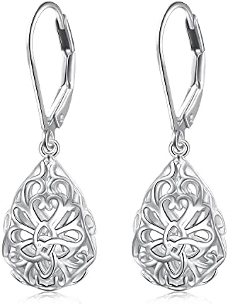 925 Sterling Silver Filigree Dangle Drop Earrings Celtic Knot Leverback Teardrop Earrings for Women Jewelry for Mothers Day