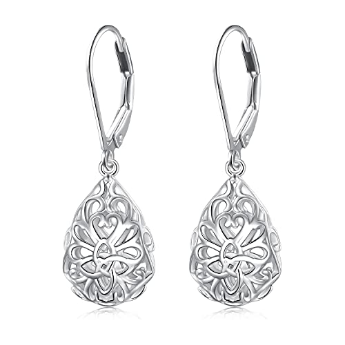 925 Sterling Silver Filigree Dangle Drop Earrings Celtic Knot Leverback Teardrop Earrings For Women Jewelry For Mothers Day #TOP1