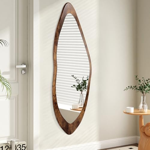 AAZZKANG Espejo grande con marco de madera, 120 x 40 cm, espejos de pared irregulares vintage asimétricos de longitud completa para baño, dormitorio, sala de estar, entrada