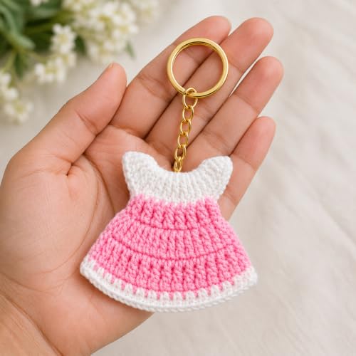 Image of Handmade Crochet Keychain for Women & Girls, Cute Yarn Key Ring, Bag Charm, Car Key Holder & Gift, Aesthetic Handmade Floral Accessory