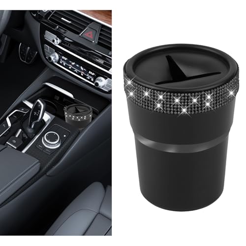 FINELYCR Poubelle Voiture Interieur, Mini Poubelle Porte Gobelet, Universel Porte-Monnaie pour Voiture, avec Décoration en Diamant Noir, pour Différents...