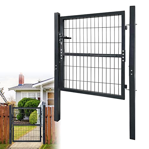 Acxin Puerta De Jardín, Valla Doble, Puerta De Jardín, Puerta De Jardín, Puerta De Acero Galvanizado, Incluye Postes Y Cerradura 100 X 100 Cm