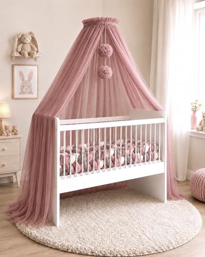 Baby Fancyroom Ciel de Lit pour Bébé, Moustiquaire, Décoration de Chambre, Baldaquin en Tulle de Qualité Supérieure Vieux Rose
