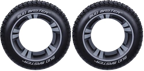 Bestway Mud Master Swim Ring, Inflatable Swimming Float Rung, Pool Float, Rubber Rubber Ring for Kids and Adults, Black (Pack of 2)