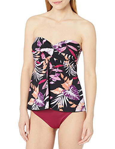 24th & Ocean Women s Standard Flyaway Front Bandeau Tankini Swimsuit Top, Orchid  Jungle Tropic, X-Large