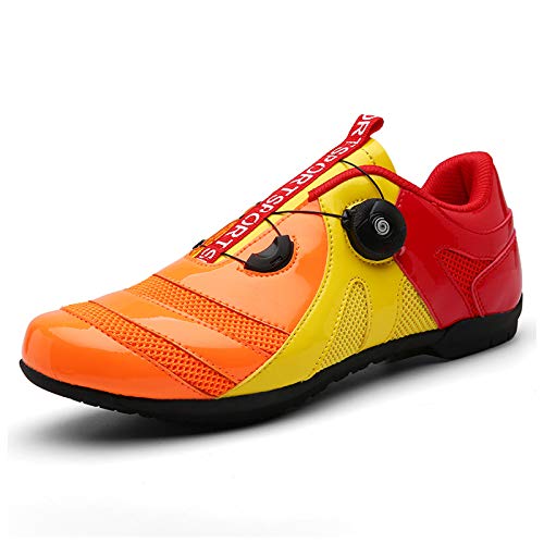 LMMZ Erwachsene Radfahrenschuhe, atmungsaktive Dämpfung Teenager Unisex Casual Bike Schuhe Anti-Slip Keine Sperrung Straße Radfahren Schuhe,Orange,45 Cover