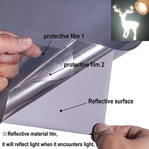 Image of Reflective Heat Transfer Vinyl Reflective HTV Grey Vinyl Rolls 12 Inch x 7 Feet Iron on Vinyl for Cricut, T-Shirts DIY Design Silhouette Cameo & Heat Press Machine