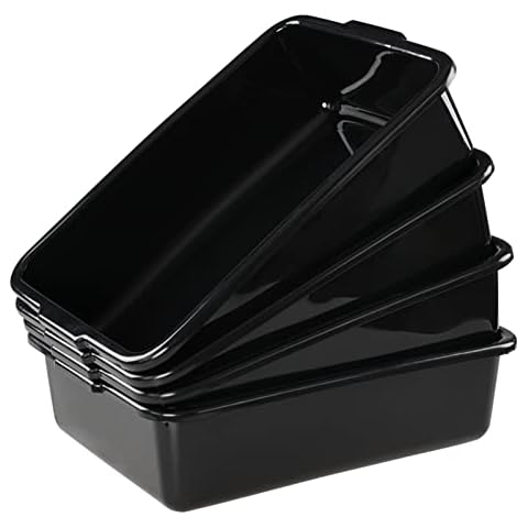 Jekiyo 4 Pack Black Small Commercial Bus Tub Box, 8 Liter Plastic Bus Tray Cover