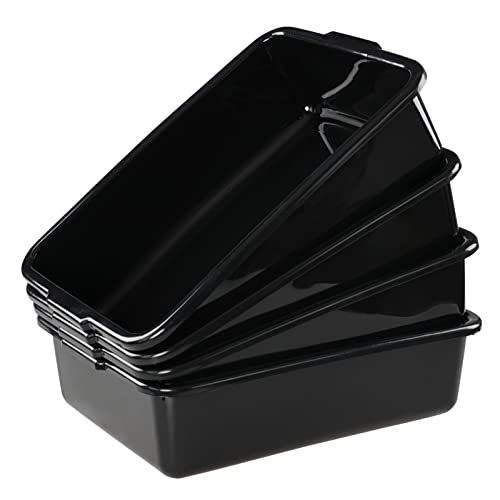 Jekiyo 4 Pack Small Commercial Bus Tub Box, 8 Liter Plastic Bus Tray, Black