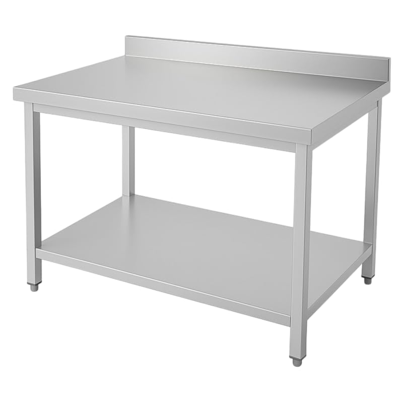 Générique Table INOX Adossée Professionnelle 80 x 70 cm - avec Dosseret - Étagère - Plan de Travail Cuisine
