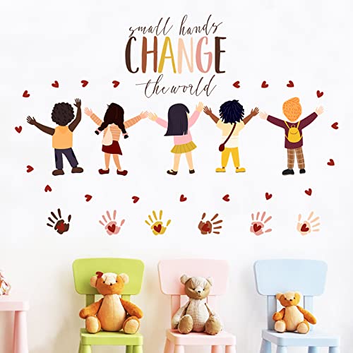 Mfault Inspirational Small Hands Change The World Handprint Wall Decals Stickers, Diversity Inclusion Equality Nursery Decorations Bedroom Playroom Classroom Art, Neutral Toddler Kids Room Decor #TOP5