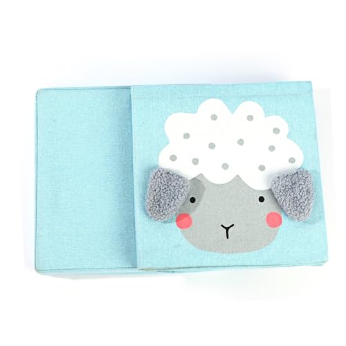 Image of House of Quirk Non-Woven Storage Bins With Lid, Foldable Clothing Storage Box Case With Handle For Toy, Books, Closet, Bedroom, Home (Blue Sheep)