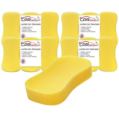 Jumbo Car Sponges (12 Pack) - Large Car Wash Sponges From Car Bright - Perfect for Car Care, Window Cleaning, Wheel Cleaning and Motorbikes - Made in the UK