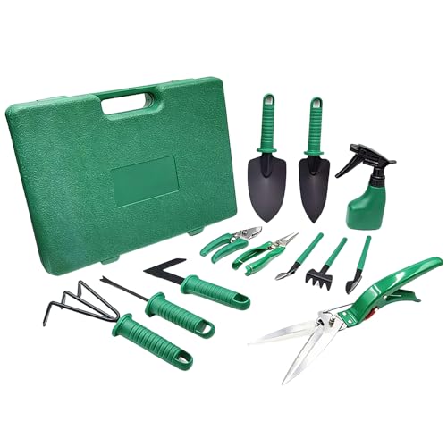 12 Gartenwerkzeug Set,Garden Tool Kit with Outdoor Hand Tools,Grass Shears,Storage Tote Bag,Garden Tools Set Gifts for Women and Men,Edelstahl Gartengeräte für Pflanzen,Jäten & Schneiden