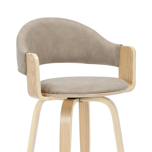 Daxton 36 in. H Swivel Counter Height Vintage Taupe Round Back Wood Bar Stool with Faux Leather Seat Set of 2 by Armen Living - Used condition - Image 6