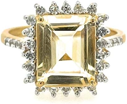 Natural 4ct Golden Citrine, White Topaz 14k Gold Over Solid Sterling Silver Ring Size 6, 7, 8 - Image 2