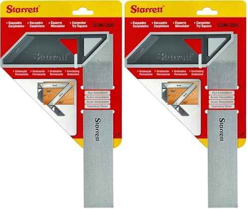 Starrett K53M-200-S Carpenters Try Square for Woodworking – 200mm Metric Set Square (Pack of 2), Silver