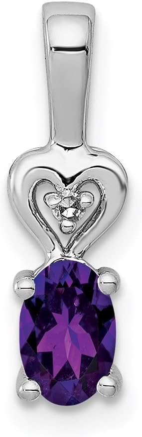 Diamond2Deal Gift for Mothers Day Sterling Silver Rhodium-plated Oval Gemstone and Diamond Pendant Solitaire Hearts