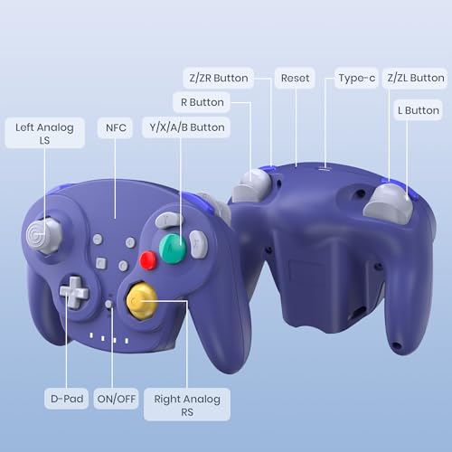 Image of 2 Pack Wireless GameCube Style Controller for Switch 1 & 2 / Lite / Switch Online, NGC Style Pro Controller Compatible with Windows PC, macOS - (Rechargeable) (Built-in Rumble) (NFC)- Indigo /Black