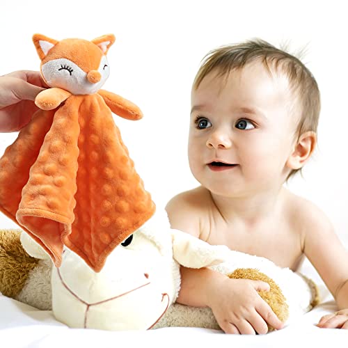 Miniatura 5 de Crevent Mantitas De Apego, Cara De Animal, Suave, Para Niños Y Niñas, Gran Regalo Para Cumpleaños Y Baby Shower Naranja Zorro