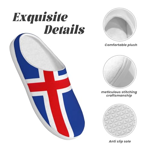 Cozy Flag of Iceland print Slippers Indoor and Outdoor Fuzzy House Shoes Anti-Skid Sole Gifts for Women Indoor Scuff4