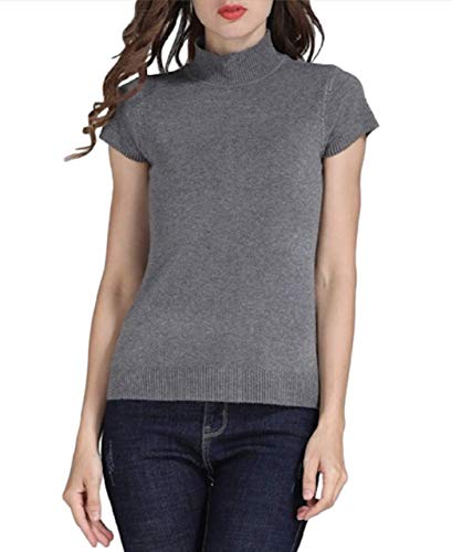 [ハベリィ] ニット ハイネック トップス 半袖 セーター タートルネック カットソー レディース ルーム モックネック サマーセーター ハンソデ ウェア ワンマイル ウエア ニットソー サマーニット インナー カワイイ オシャレ ボトルネック (グレー)