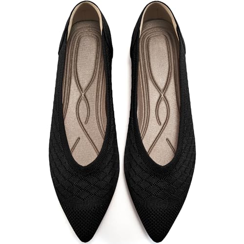Aomigoct Womens Ballet Flats Dress: Comfortable Pointed Toe Knit Flat for Women - Casual Slip On Walking Shoes