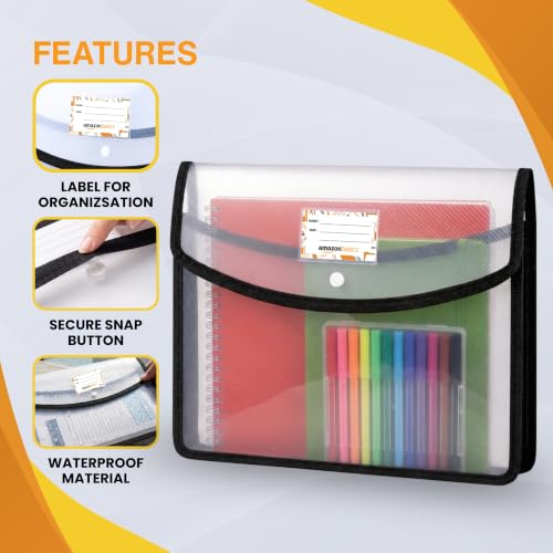 Image of Amazon Basics Multicolor Horizontal Opening File Folder, Poly-Plastic Documents Organizer, Transparent A4 /Foolscap Papers File Storage Bag with Snap Button, best for Office Use | Set of 5 - Multicolor
