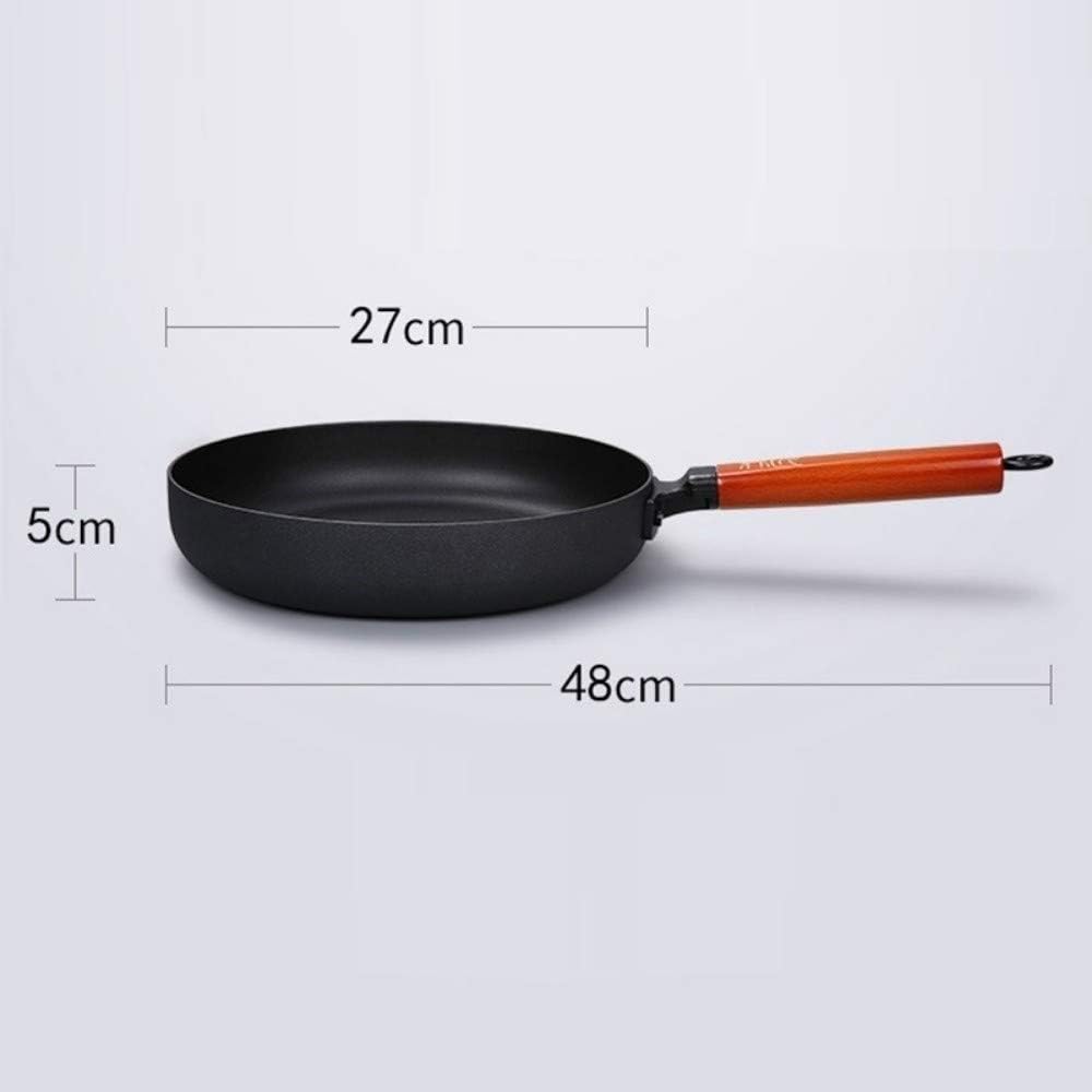 Bratpfanne Antihaft-Pfanne Holz Langer Griff, Gusseisen Topf Bratpfanne Bratpfanne Gebratenes Steak Grillpfanne For Gas-Induktionsherd