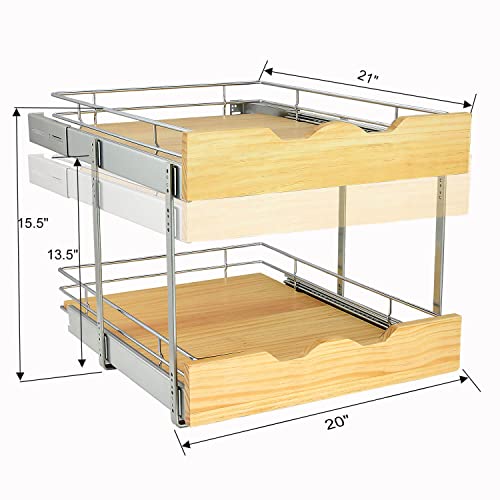 Dindon 2 Tier Pull Out Cabinet Organizer (20" W X 21" D) Slide Out Wood Shelf Double Tier Kitchen Wire Basket With Chrome Finish… #TOP3