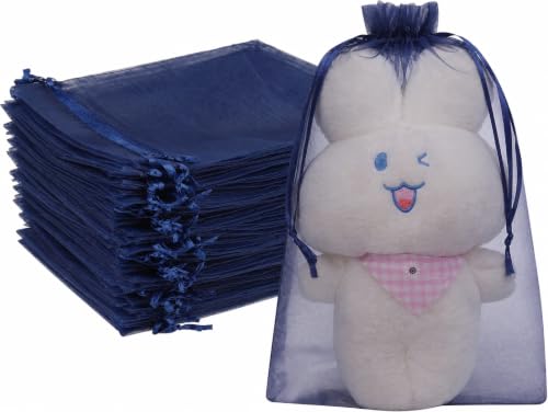 Image of FUNFERY 100PCS Navy Blue Organza Gift Bags 6x9in,Drawstring Jewelry Pouch