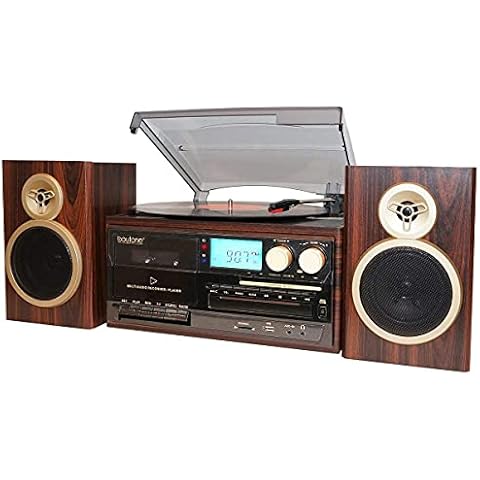 Boytone BT-28SPM, Bluetooth Classic Style Record Player Turntable with AM/FM Radio, CD / Cassette Player, 2 Separate Stereo Speakers Cover