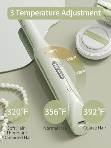 Plancha y rizadora inalámbrica de cabello 2 en 1 mini verde miniatura 4