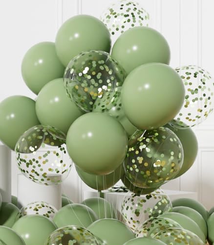 AULE Ballon Vert Sauge Confettis: Lot de 42 Ballons 12 Pouces Verts Ballons de Baudruche à Hélium Gonflable Décoration pour Anniversaire Mariage Diplome...