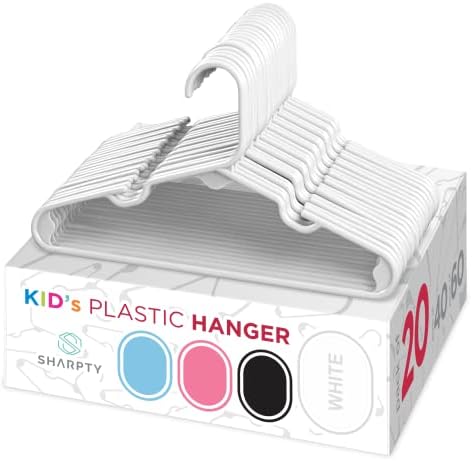 Sharpty Kids Hangers Plastic, Children's Hangers Ideal for Everyday Standard Use, Baby Hangers Kids (White, 20 Pack)
