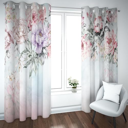 UIRINGART Elegantes Cortinas Florales para Ventanas Coloridos Estampados Flores peonía Arte botánico Oriental Cortinas con Aislamiento térmico para la Sala Estar Dormitorio 2 Paneles H245xB140
