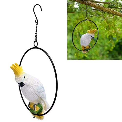 Buyweek Hanging Parrots Statue, Iron Ring Parrots Sculpture Waterproof Resin Parrot Figurine Pendant Crafts Ornaments For Outdoor Garden Decor #TOP1